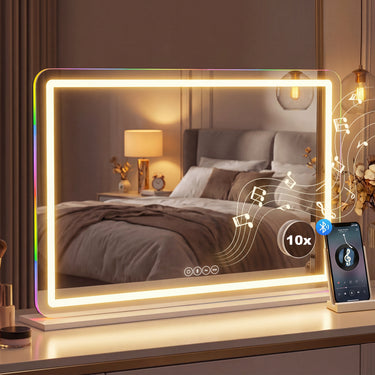 Miroir maquillage lumineux 80x60cm, miroir coiffeuse LED dimmable, lumière RGB, 3 températures de couleur, blanc