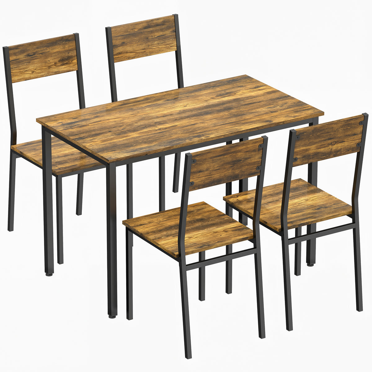 Ensemble table salle à manger avec 4 chaises, table de cuisine avec chaises 4 personnes, pieds en métal, brun rustique