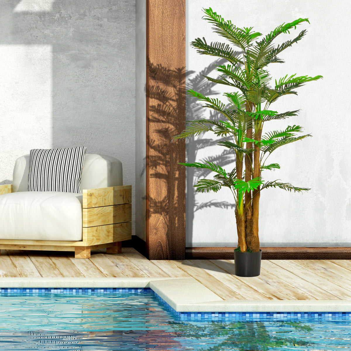 Palmier Artificiel H.1,85 m Arbre Artificiel Tronc Branches Lichen Feuilles Grand réalisme Pot Inclus