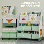 Meuble rangement enfant, rangement jouet enfant, 6 tiroirs en tissu et étagère à deux niveaux, 63x30x71cm, vert