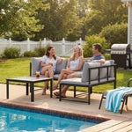 Salon de Jardin Mobilier de Terrasse 3 Pièces 4 Places Modulable avec Accoudoir Réglable Coussins Épais 16cm Gris-8