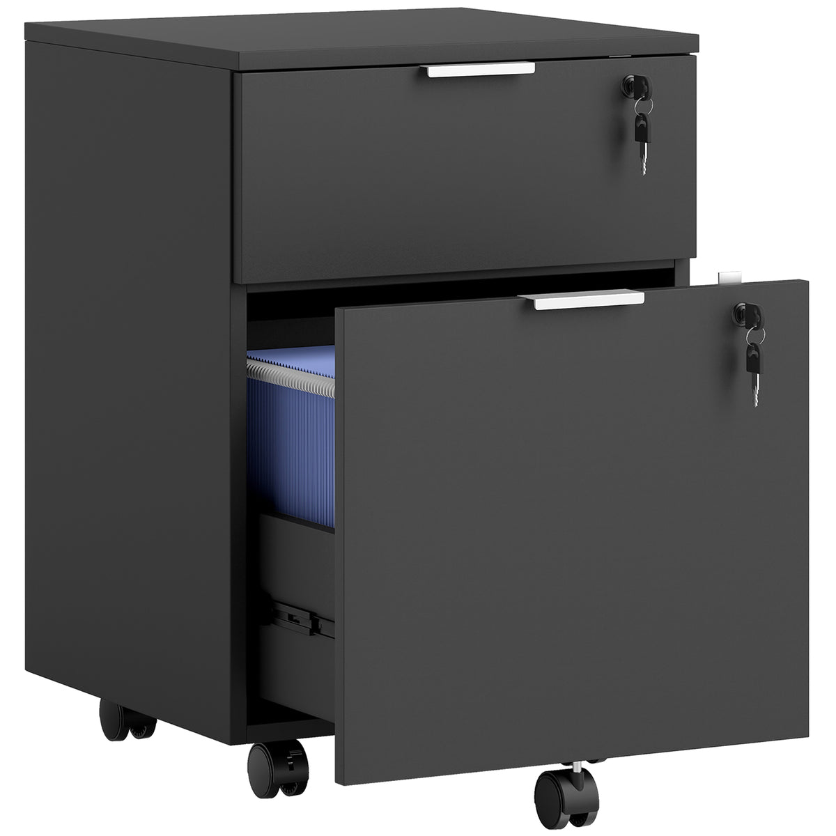 Bürocontainer, Aufbewahrungsmöbel, 2 Schubladen, 2 Hängeregistraturstangen, abschließbar mit 2 Schlüsseln, 42x40x60 cm