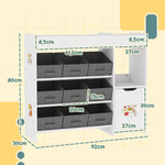 Meuble rangement enfant étagère de rangement pour jouets enfants avec 9 tiroirs en tissu et placard, blanc