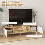 Meuble TV pour télévision jusqu'à 65 pouces design scandinave 2 portes 2 niches avec passe-câbles 150 x 30 x 42 cm