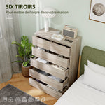 Commode 6 tiroirs meuble de rangement sans poignées design minimaliste 80 x 39 x 115 cm bois naturel