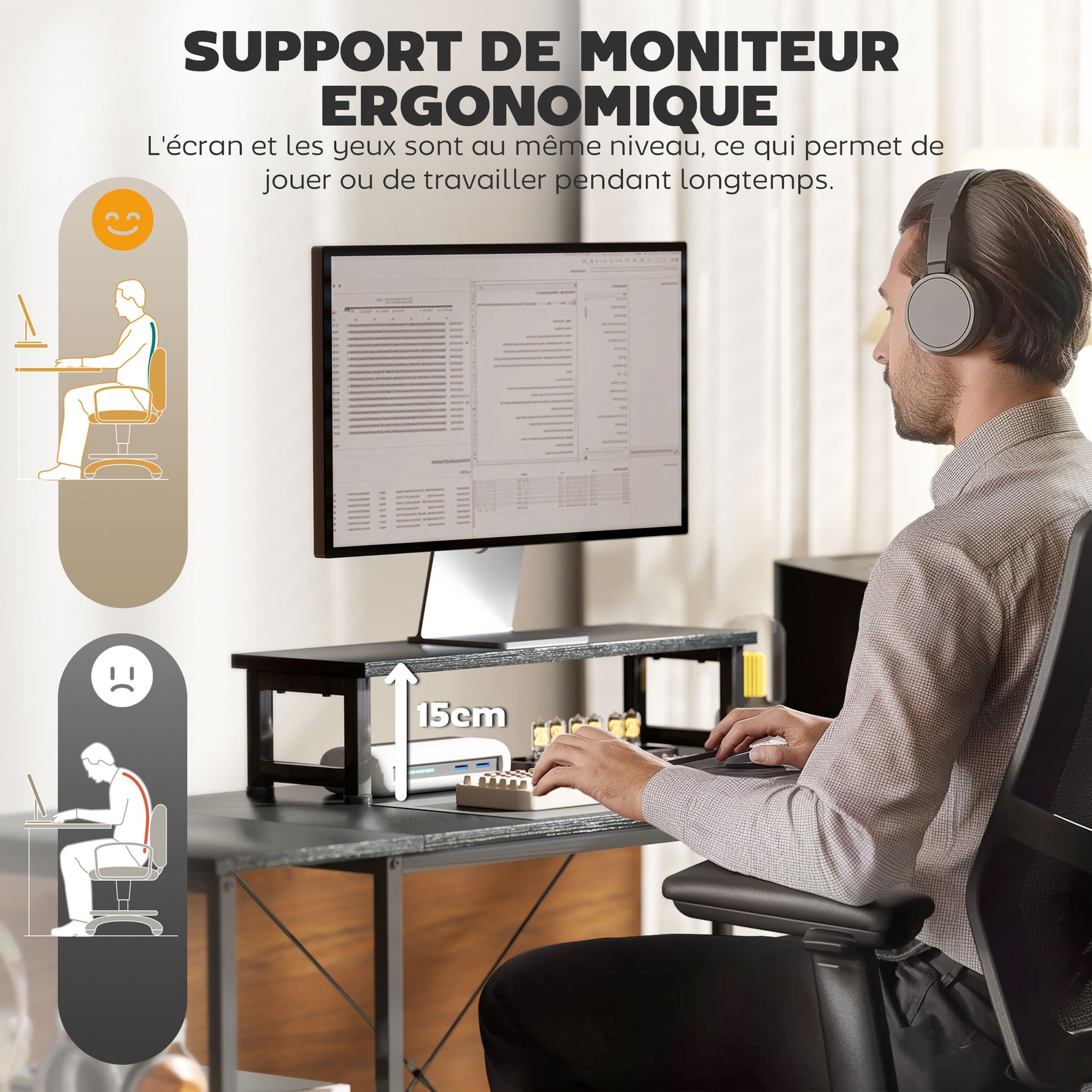 Bureau d'angle modulable réversible 168-240 cm style industriel - étagère réglable, sac de rangement, support d'écran
