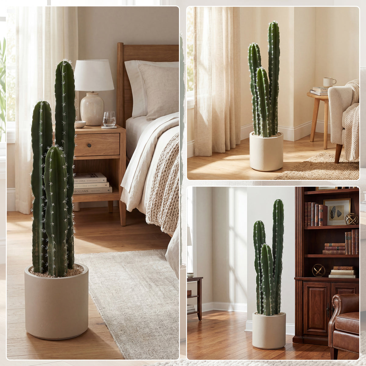 Cactus Artificiel 95 cm, Plante Artificielle en Pot, Tiges Réglables, Grand Réalisme, pour Maison et Bureau, Vert
