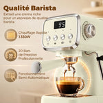 Machine à Expresso avec Buse Vapeur à Mousse de Lait, Cafetière 20Bars, Réservoir d'Eau Amovible 1,2 L, Crème