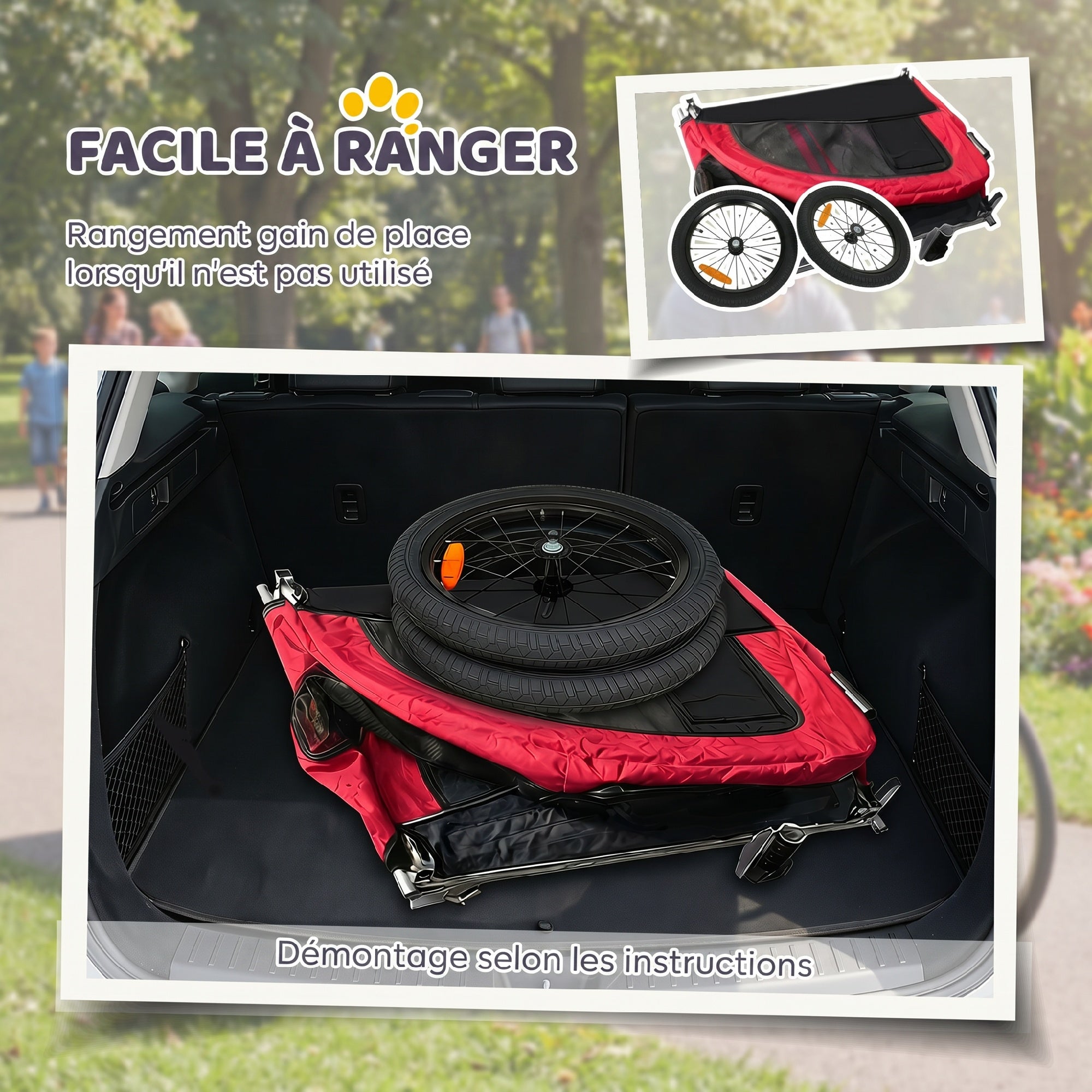 2-in-1 Dog Bike Trailer for Medium Dogs with Suspension, Quick-Release Tires, Reflectors, 160x71x101cm, Red