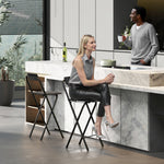 Lot de 2 tabourets de bar pliables avec dossier et repose-pieds, cadre en acier, 87 cm de haut, noir