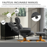 Fauteuil relax avec repose-pied, fauteuil de relaxation, dossier inclinable, assise rembourrée, 79x80x104cm, gris foncé