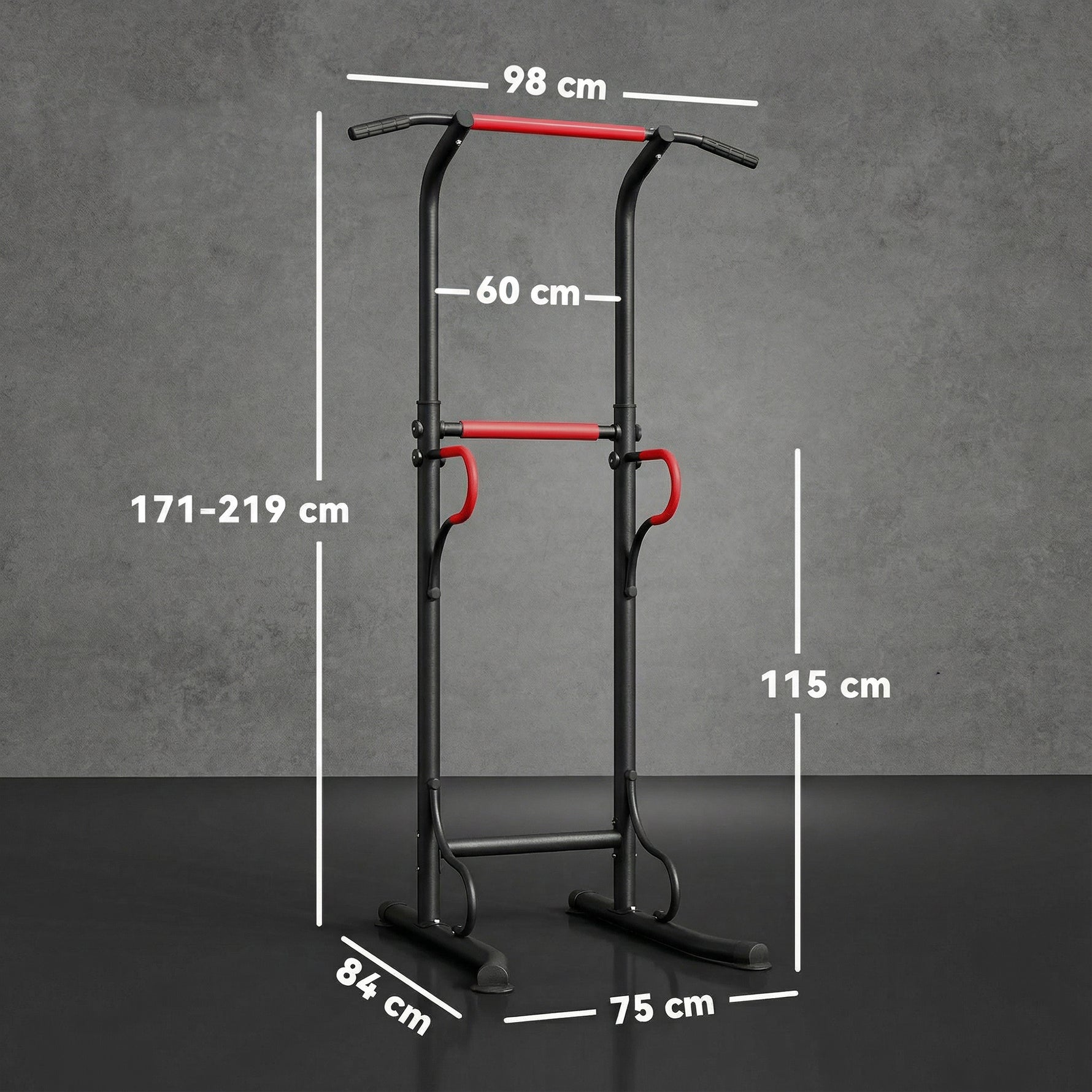 Station de musculation multifonctions barre de traction chaise romaine hauteur réglable acier noir rouge
