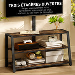 Meuble TV avec support pour téléviseurs de 32-70 pouces, étagères ouvertes, angle ajustable 35°, 108x41x135cm, marron