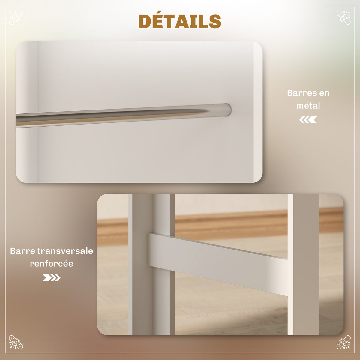 Table de bar table haute de cuisine mange-debout comptoir 112L x 57l x 106H cm - 3 étagères - aspect chêne clair blanc