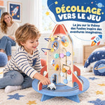Rocket-Themed Wooden Activity Cube, Educational Cube with Shape Sorter and Bead Maze, for Ages 2 to 6