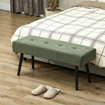 Banco banqueta a pie de cama tapizado en pana con patas de acero negro, carga de 220 kg, 100 x 36 x 45 cm, verde