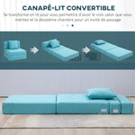 Chauffeuse canapé-lit convertible fauteuil 1 place avec 1 coussin déhoussable, tissu bleu