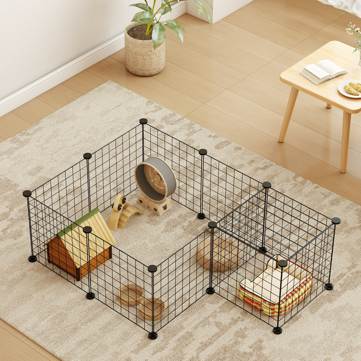 Dierenren puppyren voor huisdieren L 106 x B 73 x H 36 cm afgeronde hoeken metaaldraad zwart