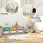 Meuble rangement enfant à 2 niveaux, étagère de rangement pour jouets enfants avec 6 bacs amovibles, 97x21x29cm, blanc