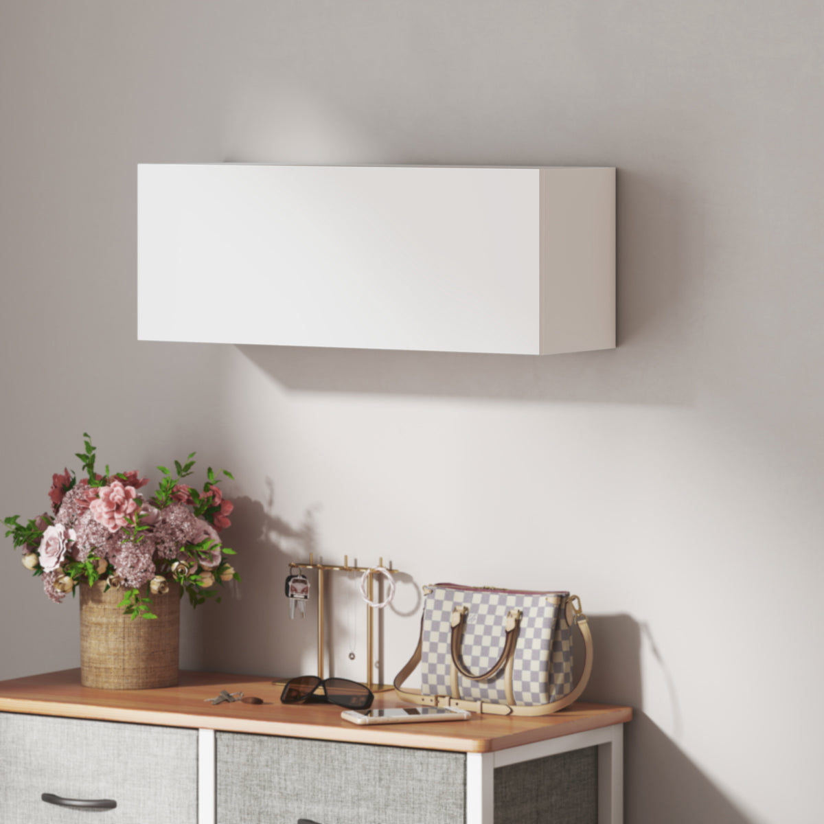 Armoire murale de salle de bain, meuble de rangement suspendu avec porte à charnières, 80 x 25 x 30 cm, blanc