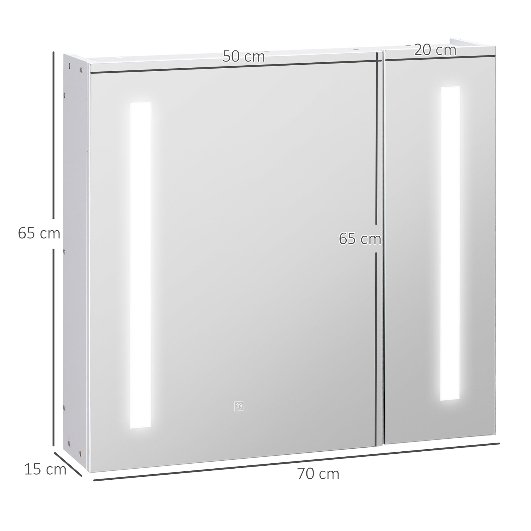 Armoire murale miroir lumineux LED salle de bain 2 portes avec 3 niveaux 70 x 15 x 65 cm blanc