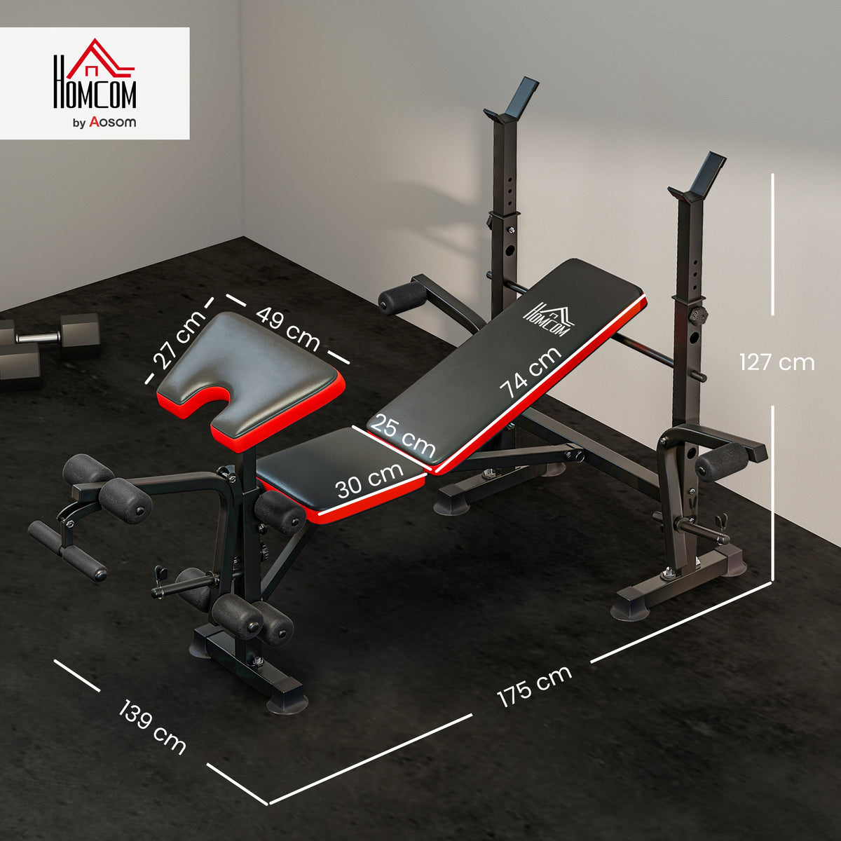 Banc de musculation Fitness entrainement complet avec support d'haltères dossier réglable acier 175 x 139 x 127 cm noir