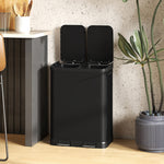 Poubelle de cuisine à double compartiment 2 x 30L avec pédale en acier inoxydable, couvercle à fermeture douce, noir