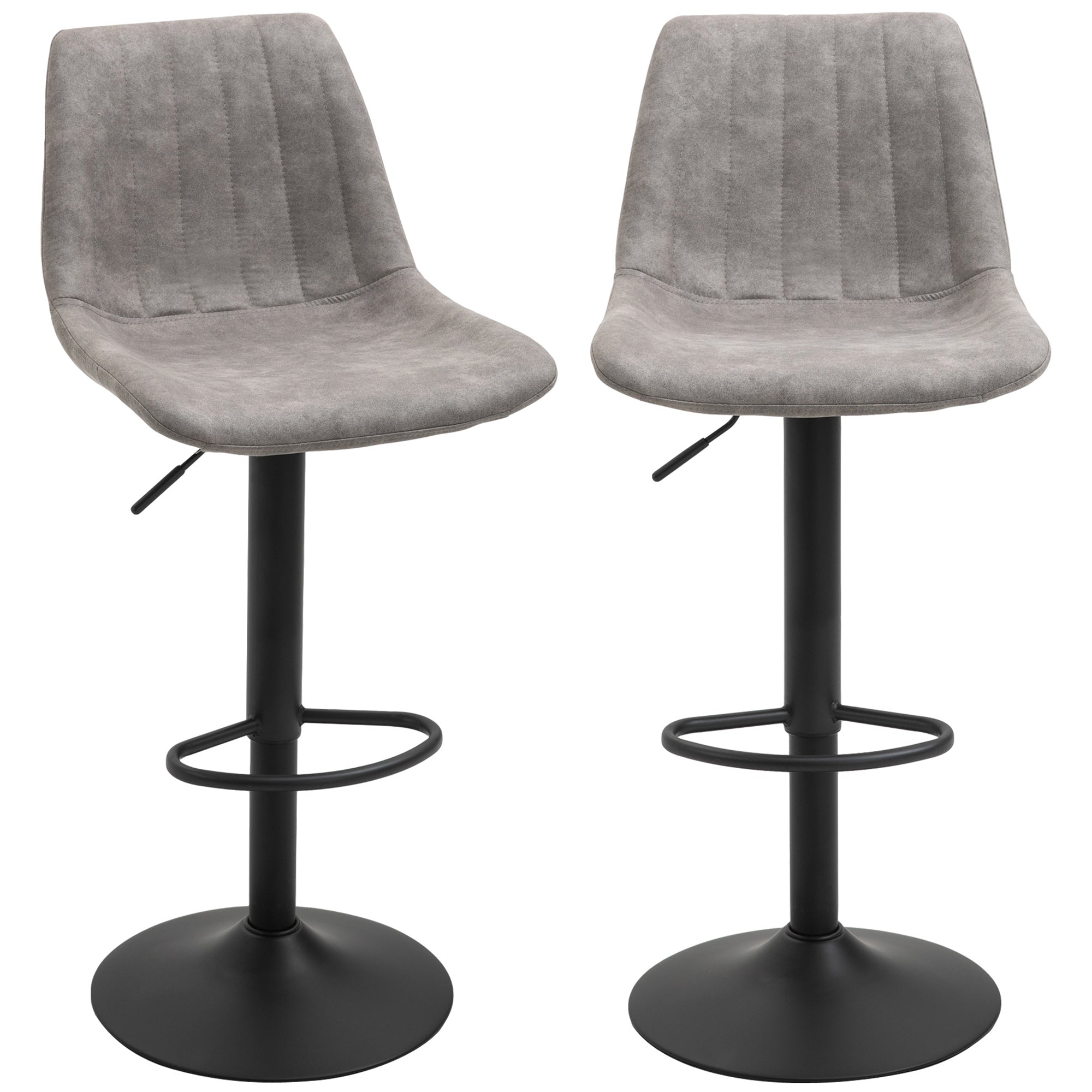 2er-Set Barhocker im Vintage-Stil, höhenverstellbar, drehbar mit Fußstütze, grau