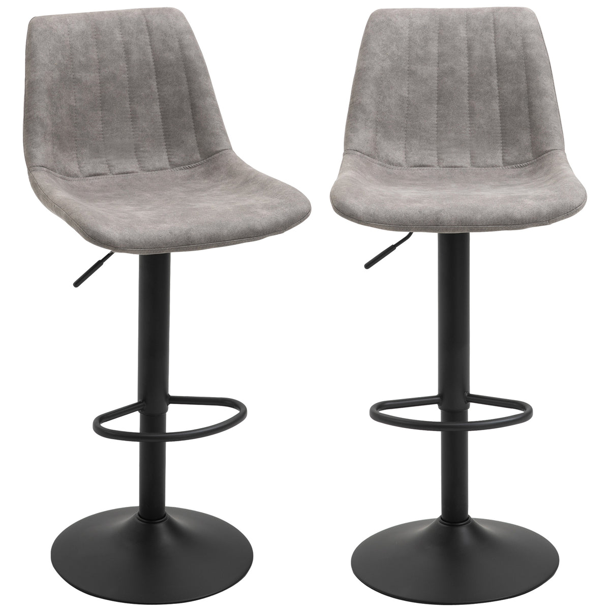 Lot de 2 tabourets de bar style vintage hauteur réglable pivotant avec repose-pied gris