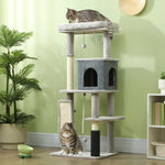 Arbre à Chat Tour de Jeux pour Chats Centre d'Activités avec Poteaux à Griffer en Sisal Niche Hauteur 132 cm Gris
