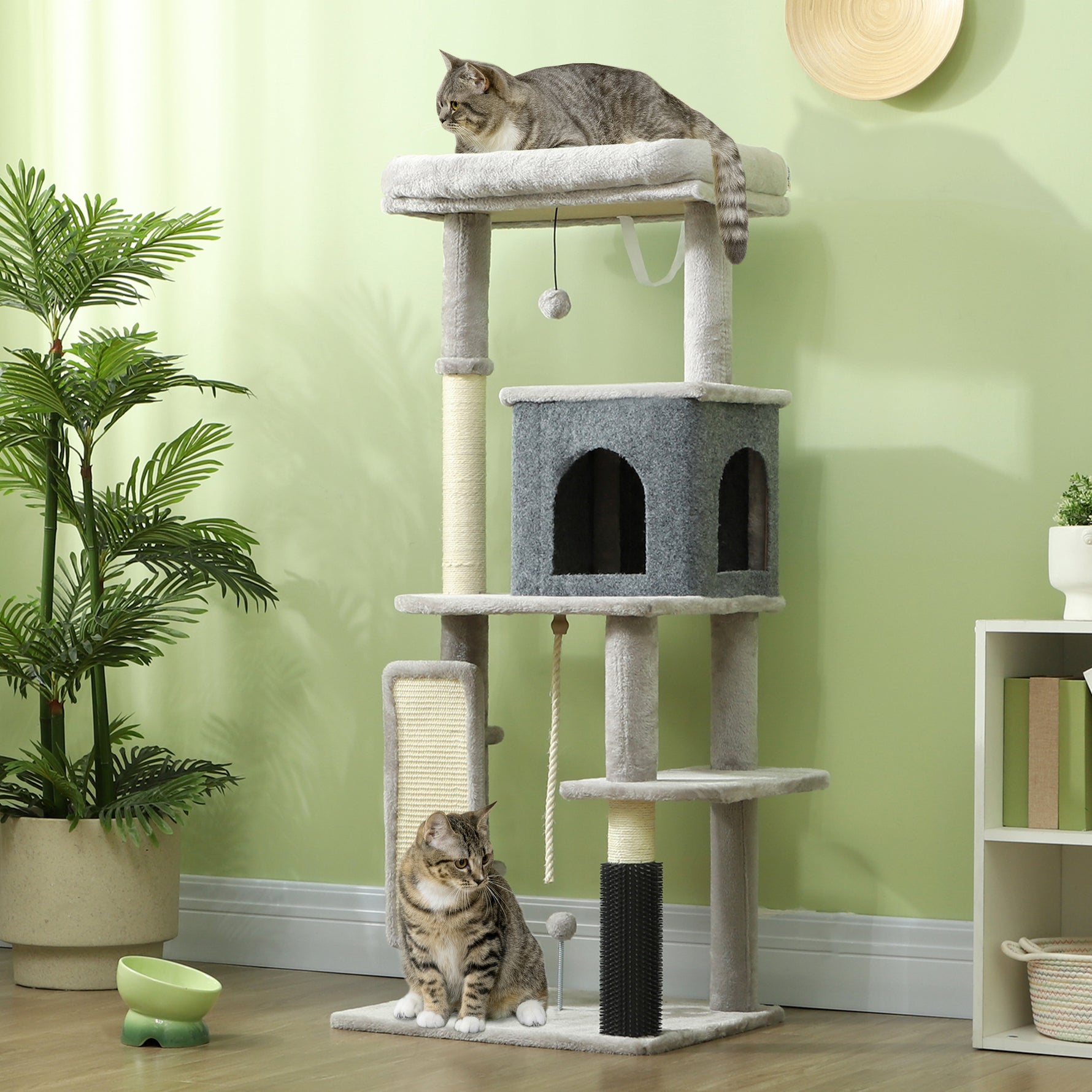 Arbre à Chat Tour de Jeux pour Chats Centre d'Activités avec Poteaux à Griffer en Sisal Niche Hauteur 132 cm Gris