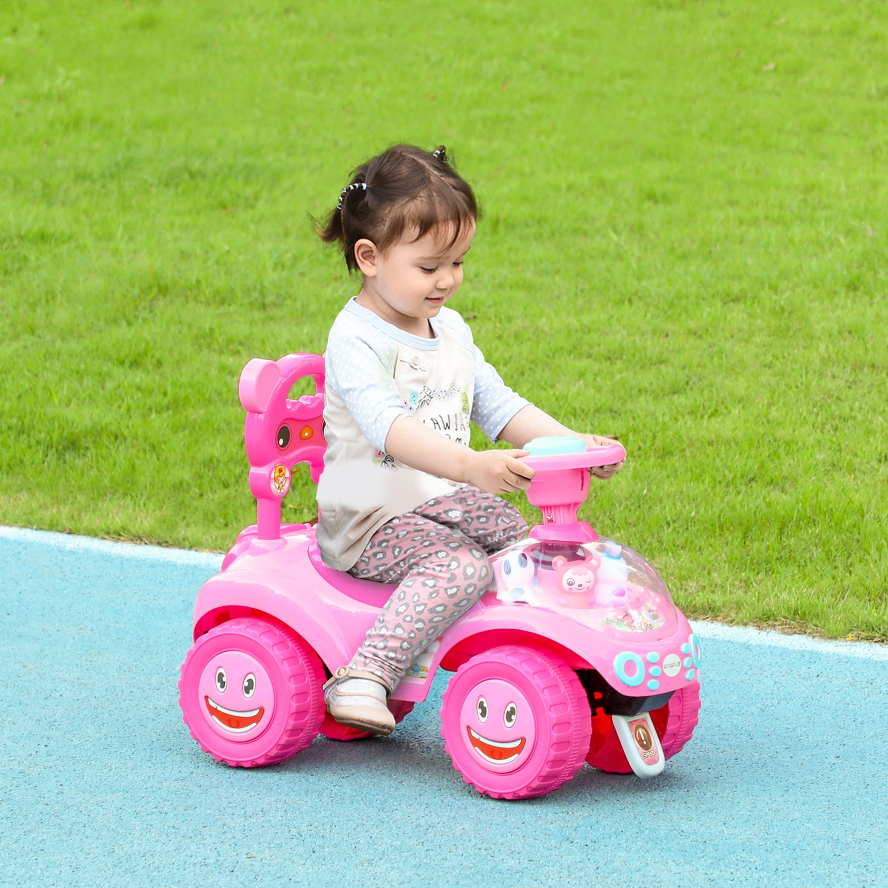 Voiture Porteur pour Enfants, Véhicule à Pousser avec Klaxon, Lumières, Musique, Volant, Rangement Sous le Siège, Rose