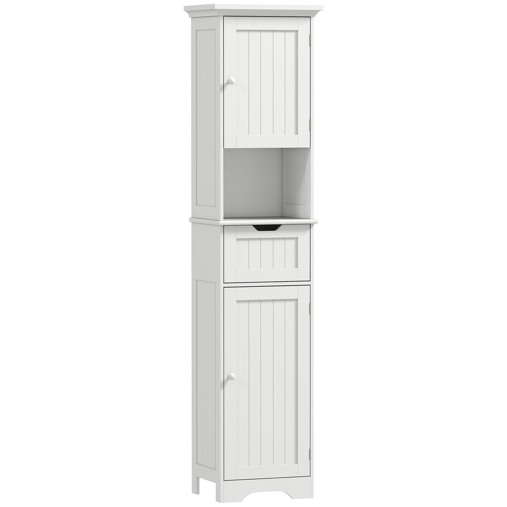 Meuble colonne salle de bain avec éclairage LED, meuble de rangement étroit, tiroir, 2 portes, 40x30x170cm, blanc