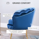 Fauteuil salon fauteuil en velours fauteuil coquillage avec pieds en métal doré pour chambre à coucher, bleu