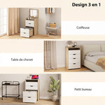 Dressing table with flip-top mirror and storage stool, makeup table, 2 drawers, padded seat, white oak