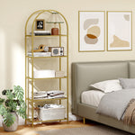 Libreria scaffale in vetro a 5 ripiani ad arco per soggiorno, ufficio, camera da letto, 60 x 30 x 175 cm, dorato