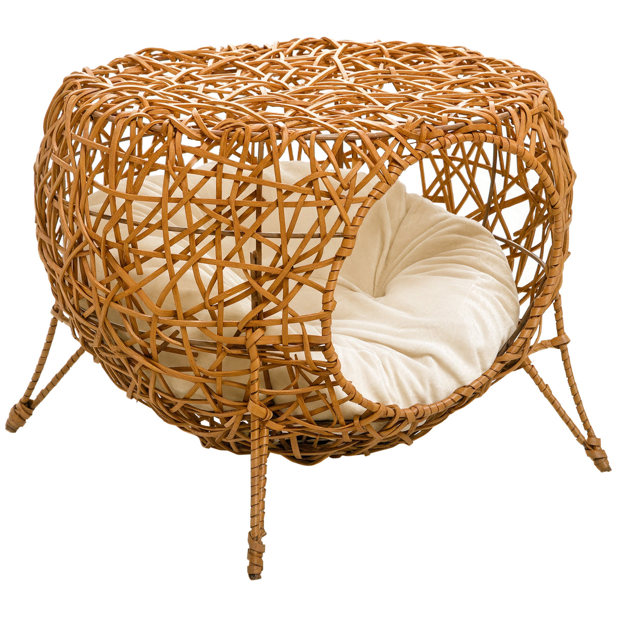 Niche pour chat lit pour chat panier chat maison de chat en rotin coussin épais Ø 40 x 32 cm marron clair