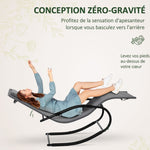 Chaise longue à bascule rocking chair ergonomique avec tétière accoudoirs métal galvanisé textilène Gris