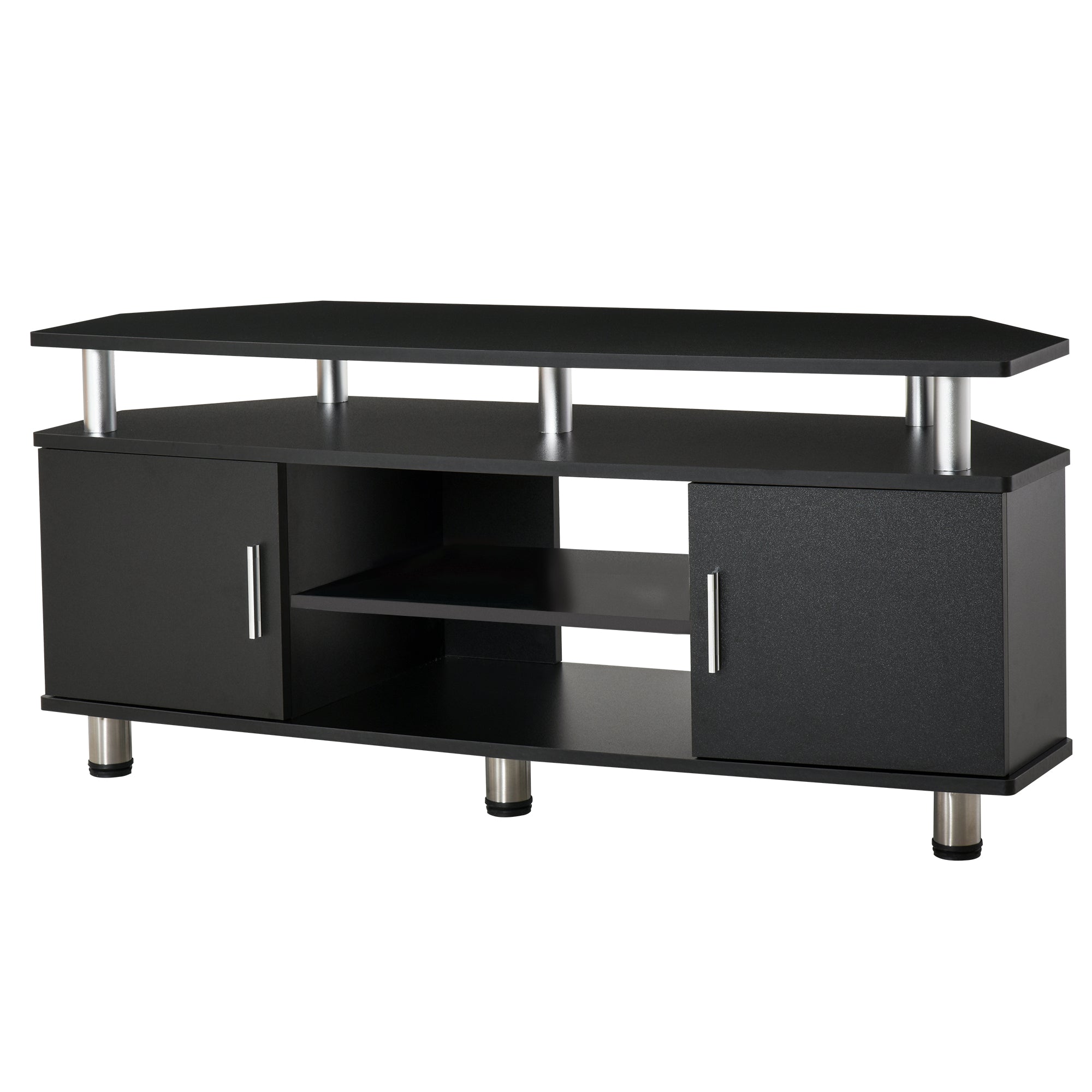 Meuble TV meuble télé bois banc TV pour téléviseur jusqu'à 55 pouces avec grand plateau, placards à portes et