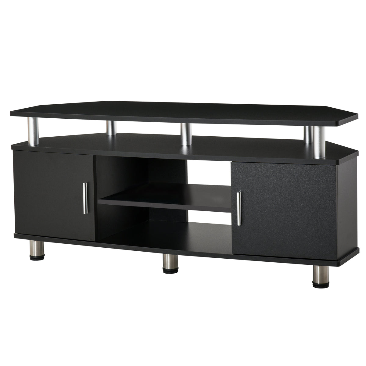 Meuble TV meuble télé bois banc TV pour téléviseur jusqu'à 55 pouces avec grand plateau, placards à portes et