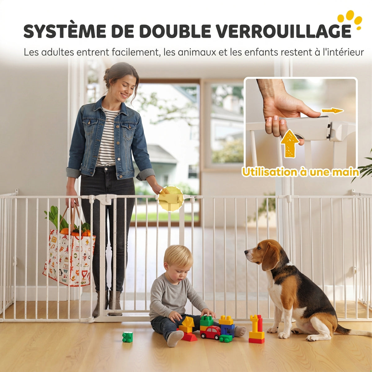 Sicherheitsgitter aus Metall, klappbares und modulares Laufgitter für Hunde und Kinder, 10 Elemente, 61 x 75 cm, weiß