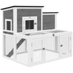Clapier Lapin Extérieur en Bois Cage à Lapin Intérieur Double Toit Ouvrant Imperméable 2 Niveaux avec Enclos Gris