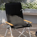 Chaise de camping chaise de pêche pliante, dossier haut, coussin amovible et sac de transport, 59x67x96cm, noir