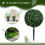 Lot de 2 Plantes Artificielles 70 cm, Boules de Buis, 440 Feuilles, Piquets, Résistant aux UV, Facile à Nettoyer, Vert