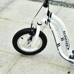 Trottinette enfants, grandes roues pneumatiques 12 pouce en caoutchouc, charge 100 kg, trottinette tout terrain avec double freins, hauteur réglable et béquille latérale, 5 à 12 ans, blanc