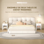 Lot de 2 tables de chevet avec tiroir et compartiment ouvert, 45 x 40 x 55 cm, blanc