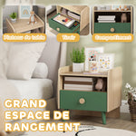 Table de chevet enfant table de nuit enfant avec tiroir et niche, petite table d'appoint en bois pour chambre d'enfant