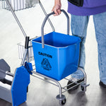 Carrello per pulizie carrello lavaggio carrello di pulizia professionale pressa a ganascia secchio 26 L + cestello portaoggetti dim. 73L x 45P x 95A cm blu