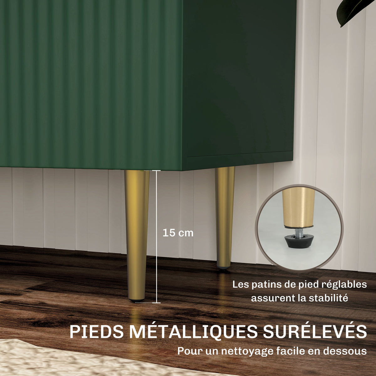 Buffet cuisine meuble de rangement avec 2 portes étagère réglable pieds métalliques surélevés 80 x 40 x 80 cm vert olive