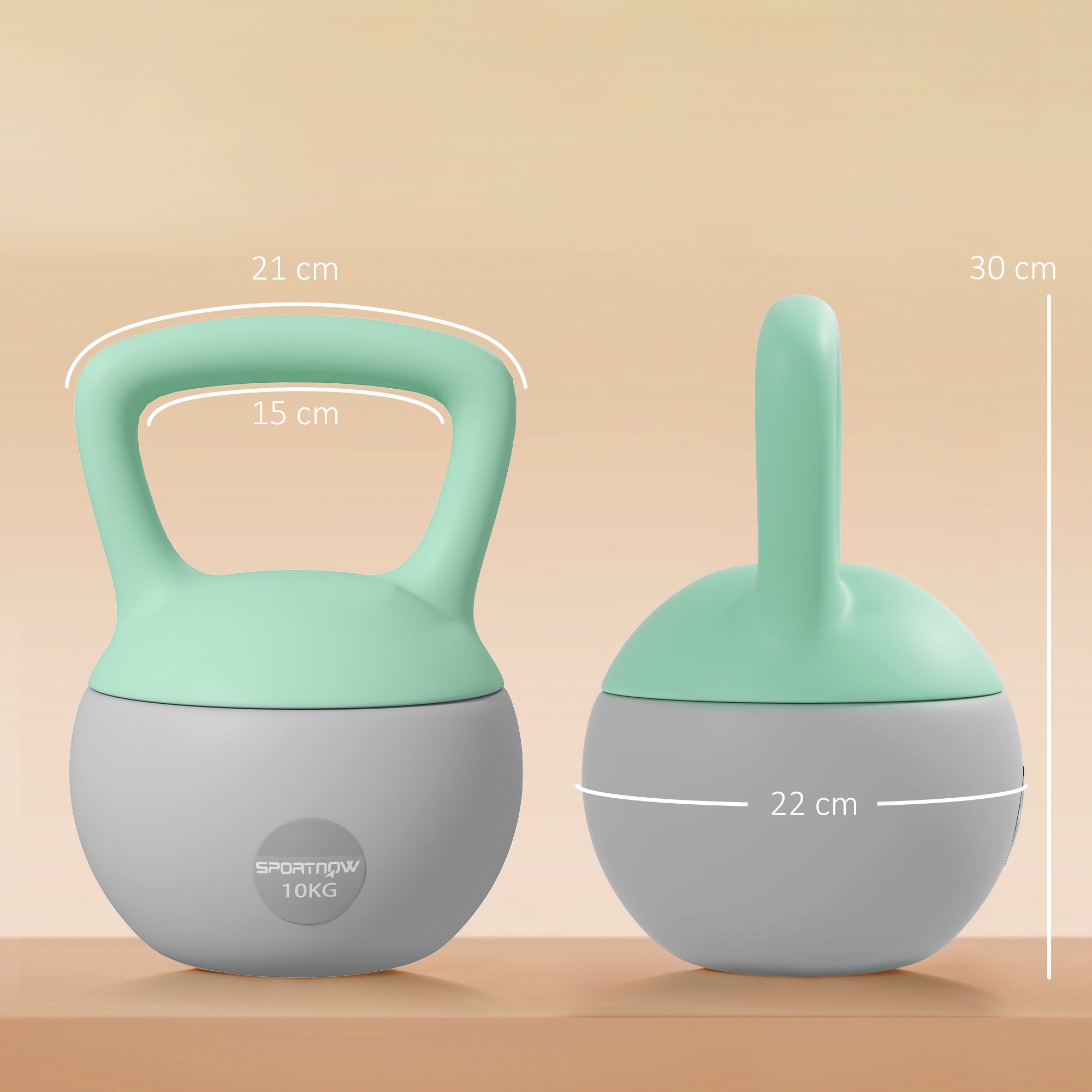 Kettlebell 10 kg, Hantel mit rutschfestem Griff für Fitness, Krafttraining und Cardio, Grau und Grün